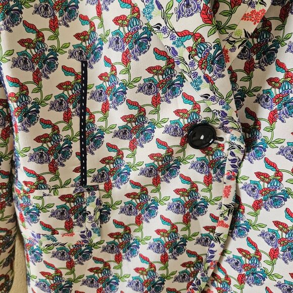 Zara Woman blazer jacket L floral multicolored collared neck  100% Silk - Picture 2 of 6